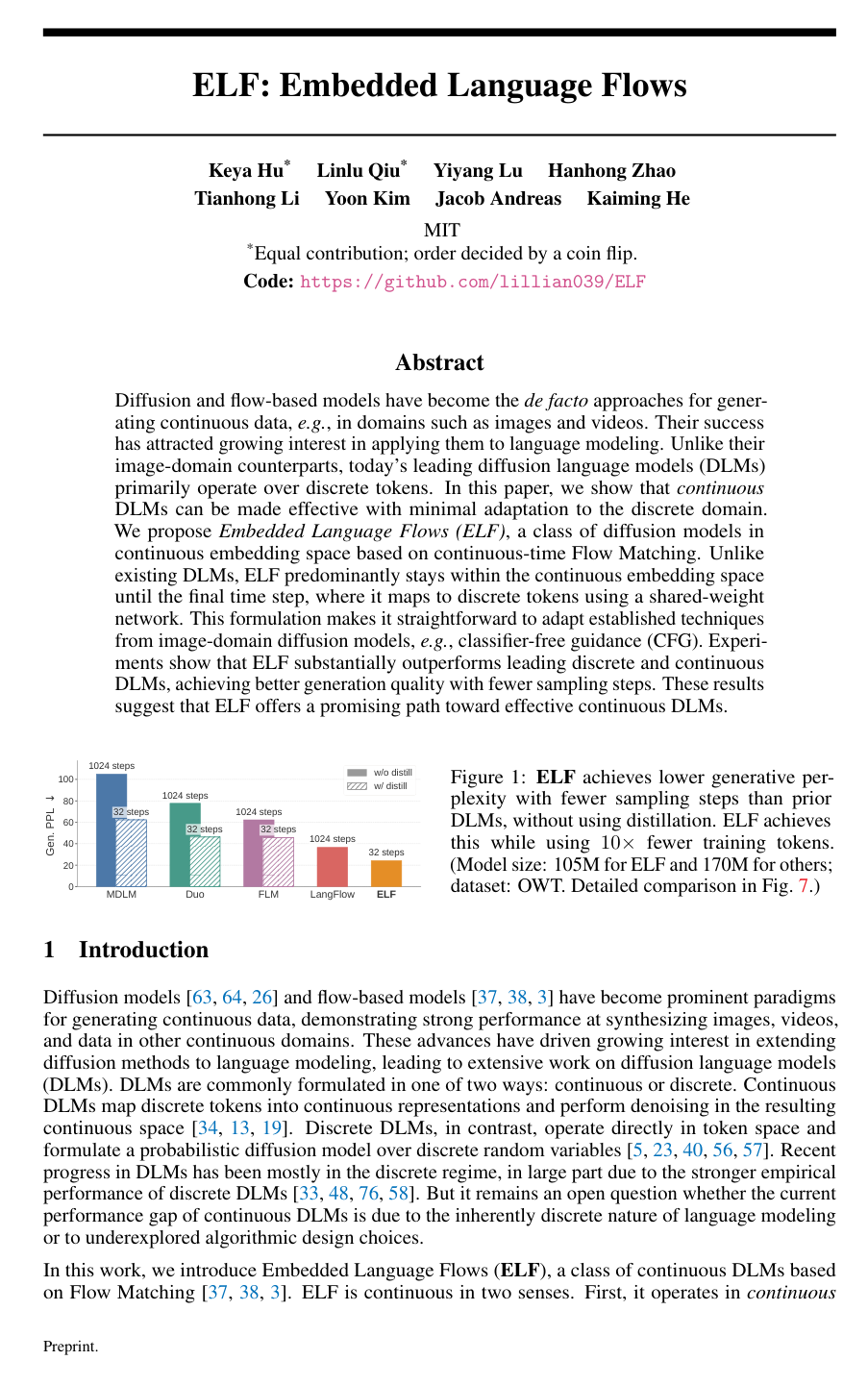 ELF: Embedded Language Flows