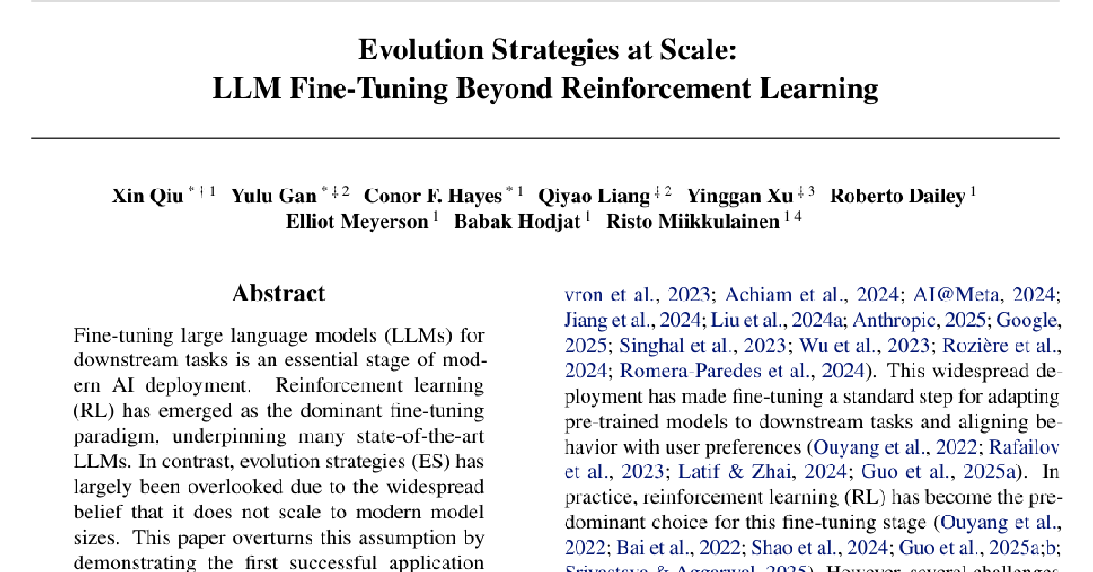 Evolution Strategies at Scale: LLM Fine-Tuning Beyond Reinforcement Learning cover