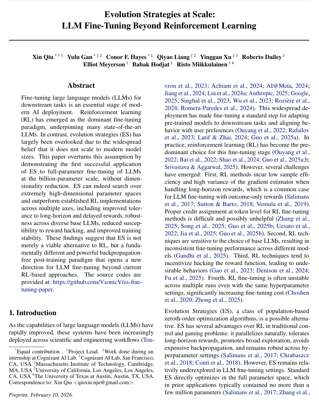 Evolution Strategies at Scale: LLM Fine-Tuning Beyond Reinforcement ...