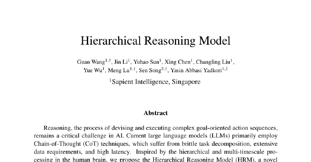 Hierarchical Reasoning Model cover