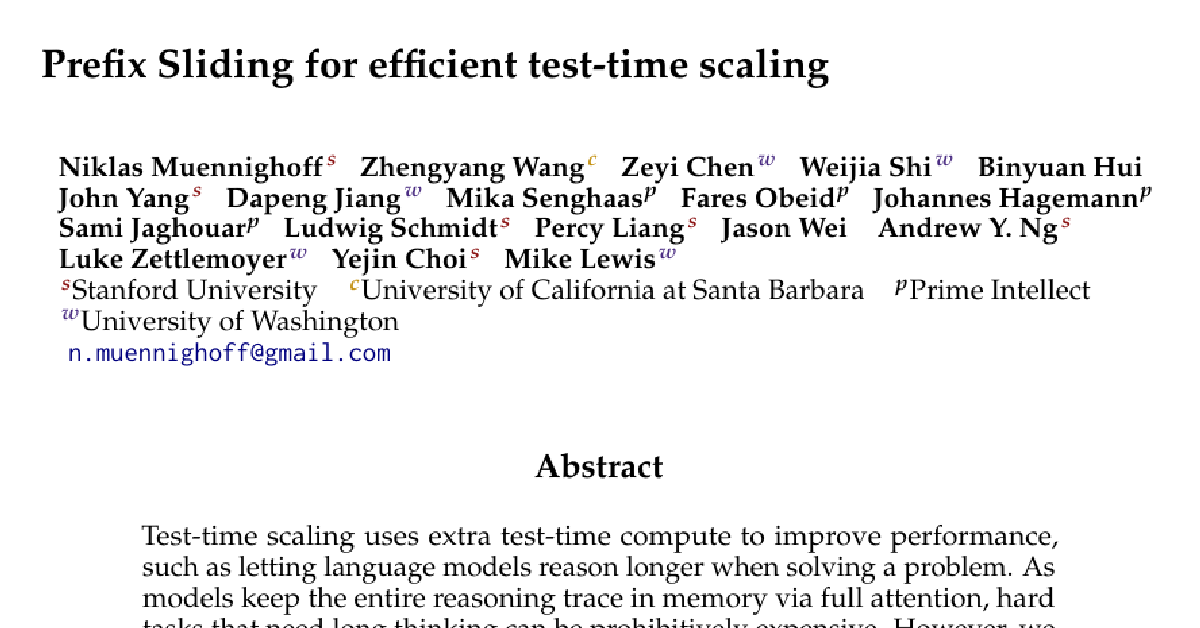Prefix Sliding for efficient test-time scaling cover