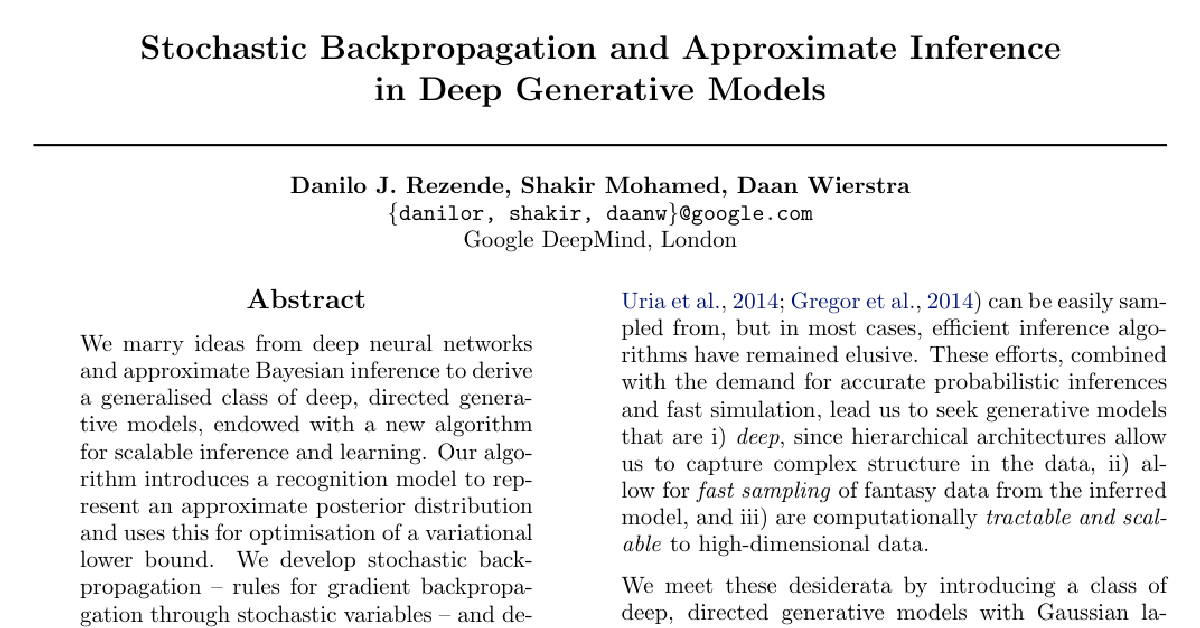 Stochastic Backpropagation and Approximate Inference in Deep Generative Models cover