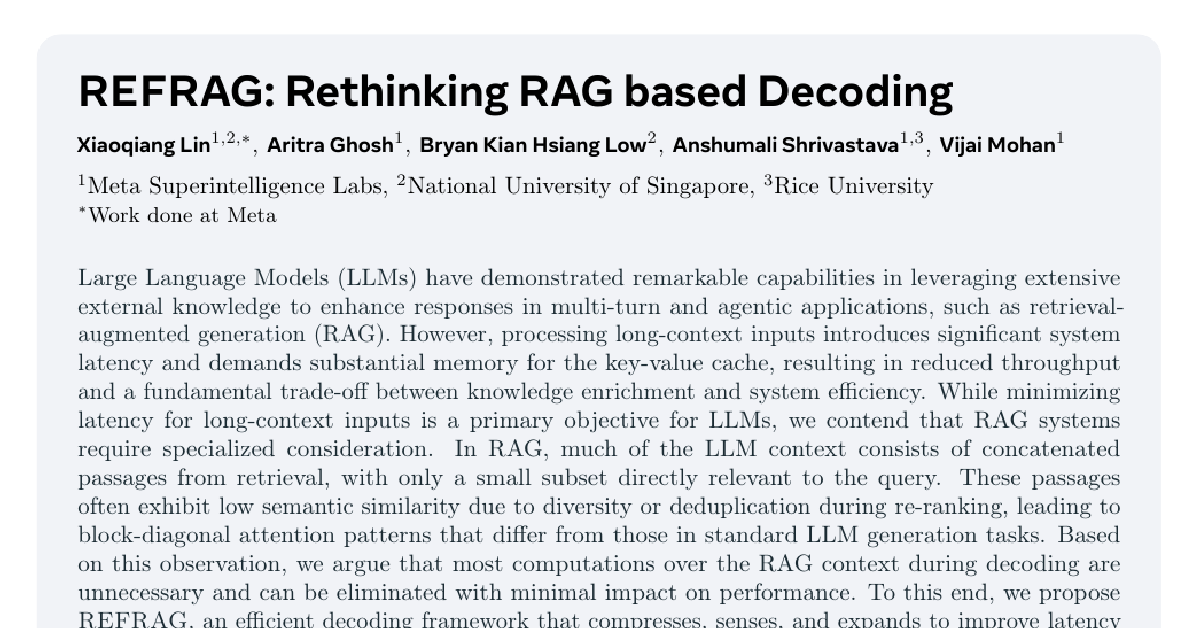 REFRAG: Rethinking RAG based Decoding cover