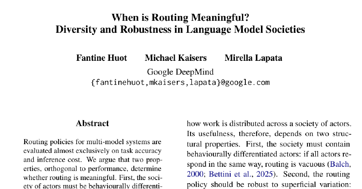 When is Routing Meaningful? Diversity and Robustness in Language Model Societies cover