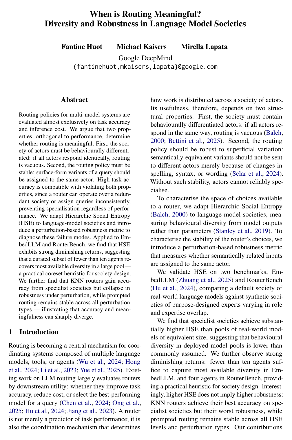When is Routing Meaningful? Diversity and Robustness in Language Model Societies