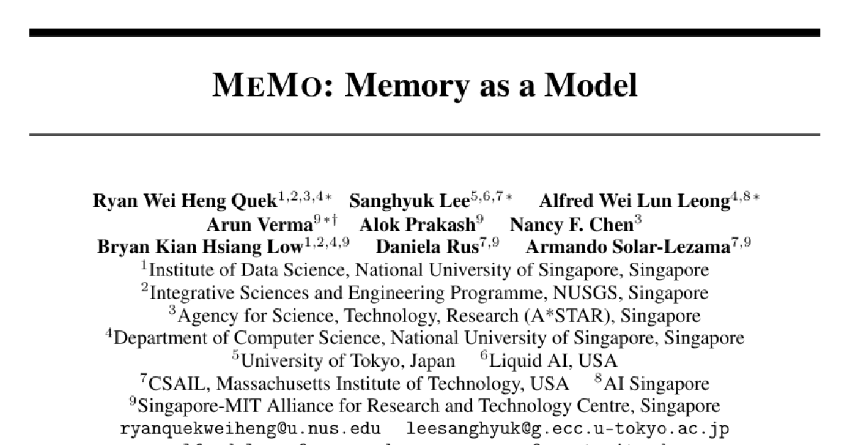 MeMo: Memory as a Model cover