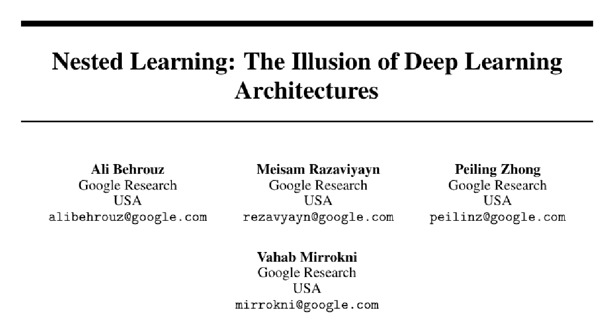 Nested Learning: The Illusion of Deep Learning Architectures cover
