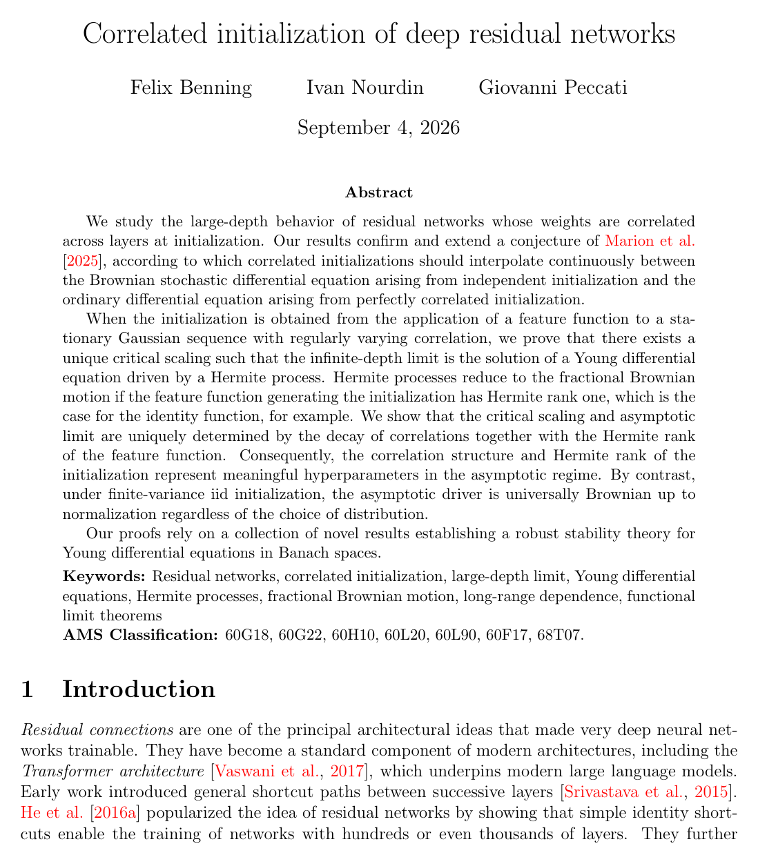 Correlated initialization of deep residual networks