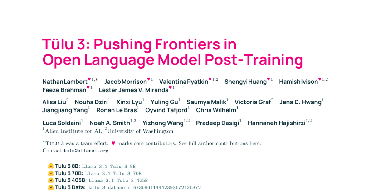Tulu 3: Pushing Frontiers in Open Language Model Post-Training cover