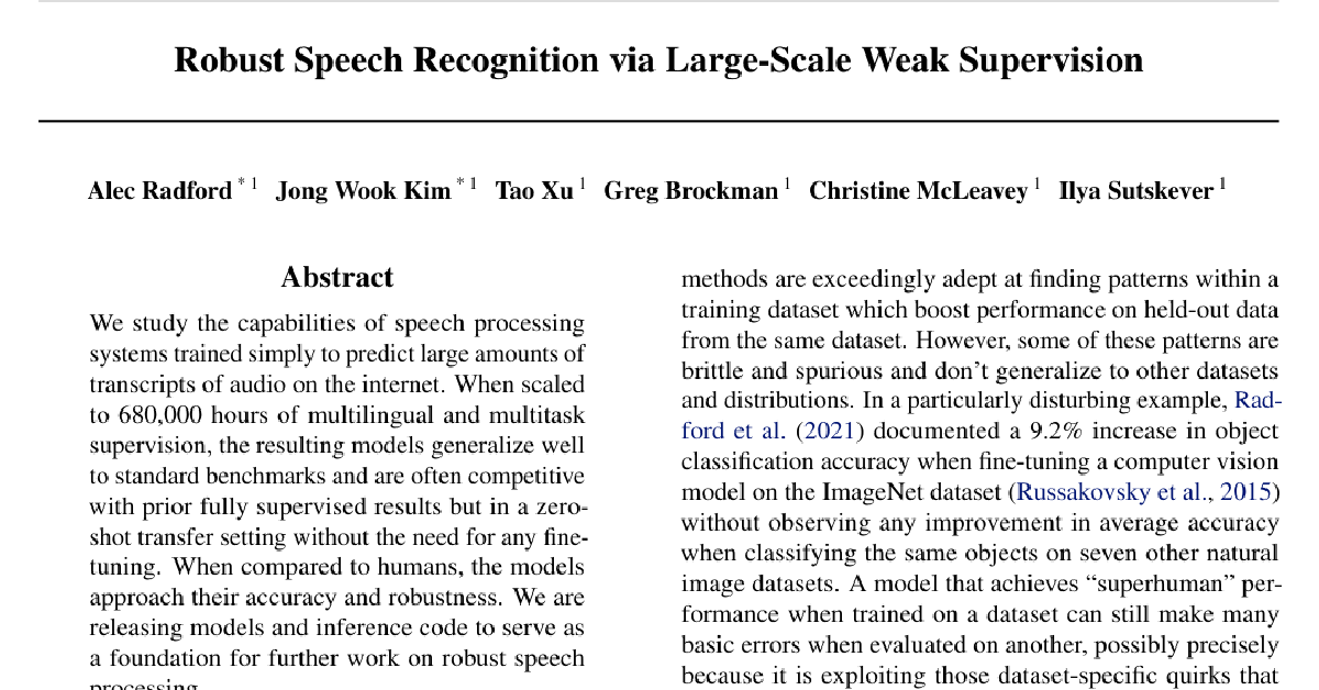Robust Speech Recognition via Large-Scale Weak Supervision cover