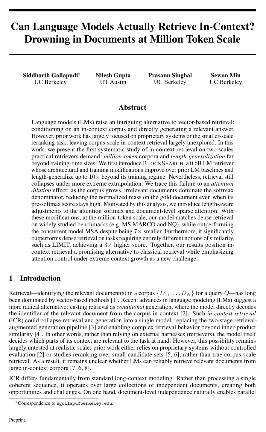 Can Language Models Actually Retrieve In-Context? Drowning in Documents at Million Token Scale