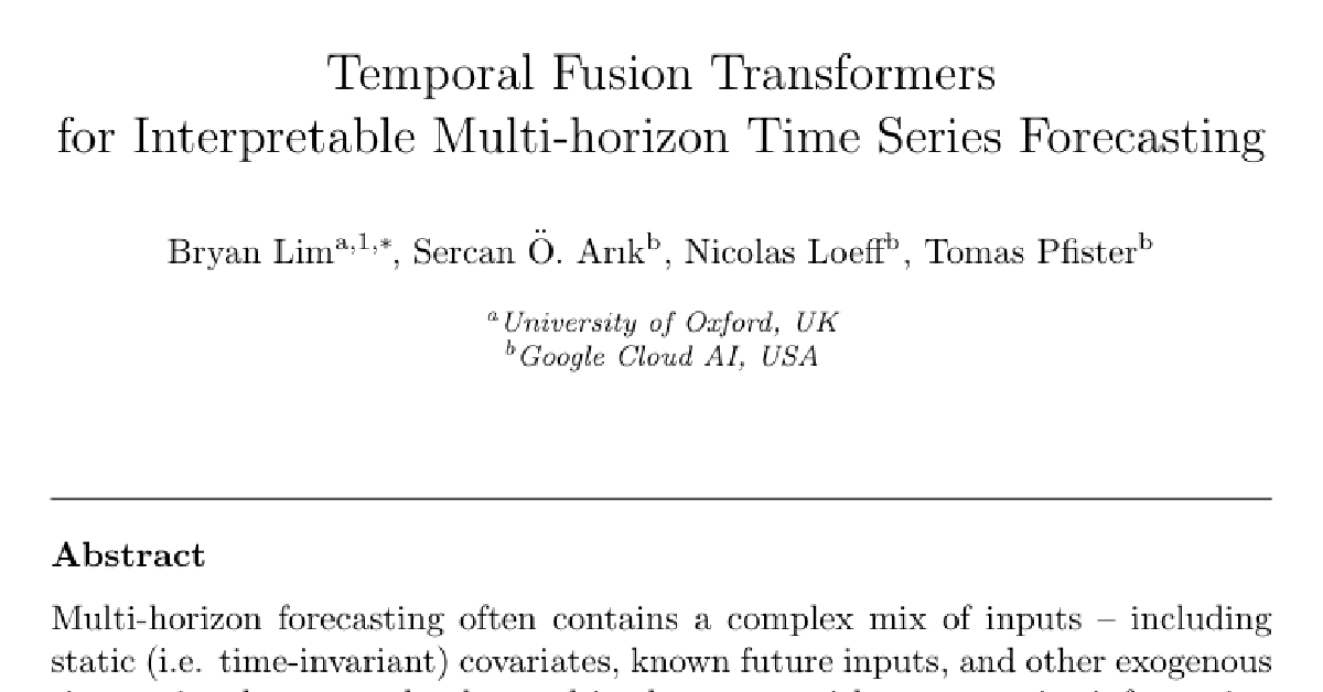 Temporal Fusion Transformers for interpretable multi-horizon time series forecasting cover