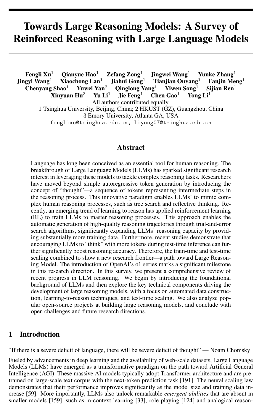 Towards Large Reasoning Models: A Survey of Reinforced Reasoning with Large Language Models