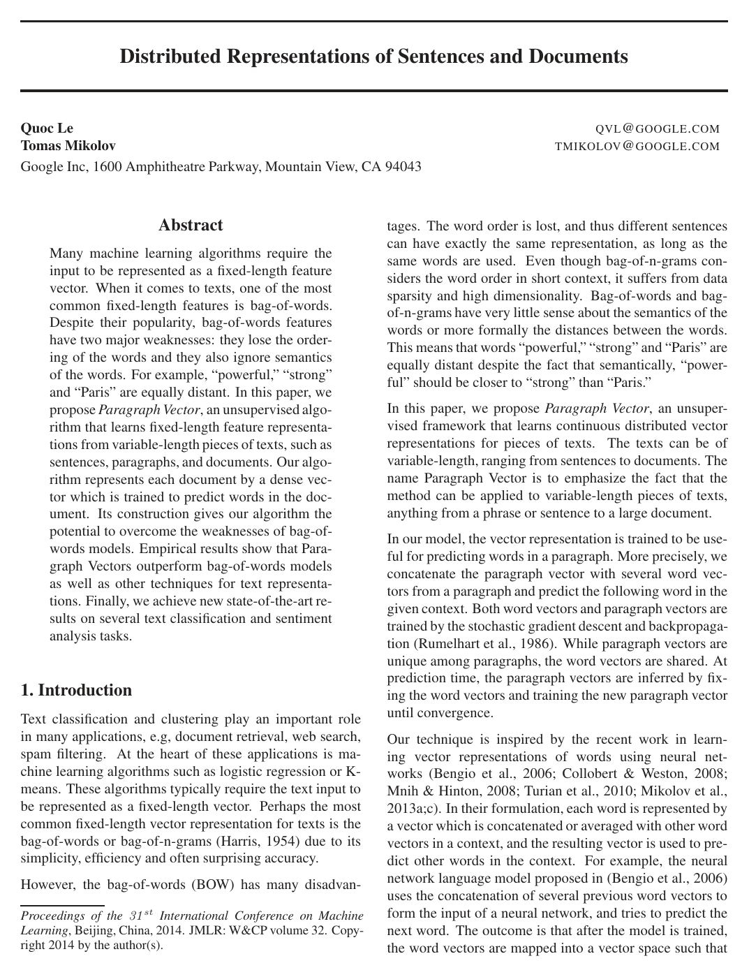 Distributed Representations of Sentences and Documents