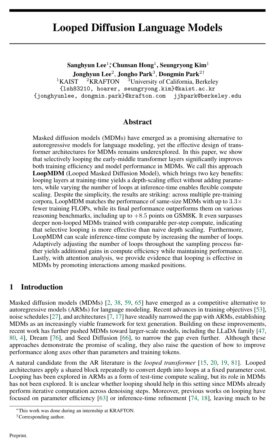 Looped Diffusion Language Models