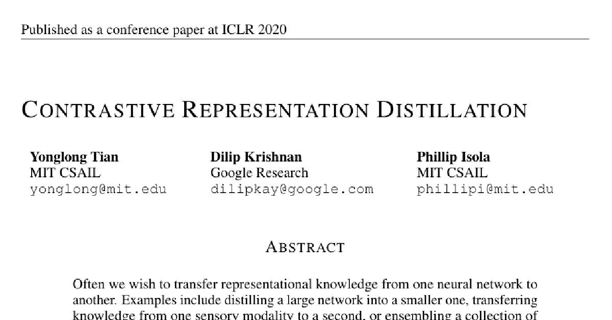 Contrastive Representation Distillation cover