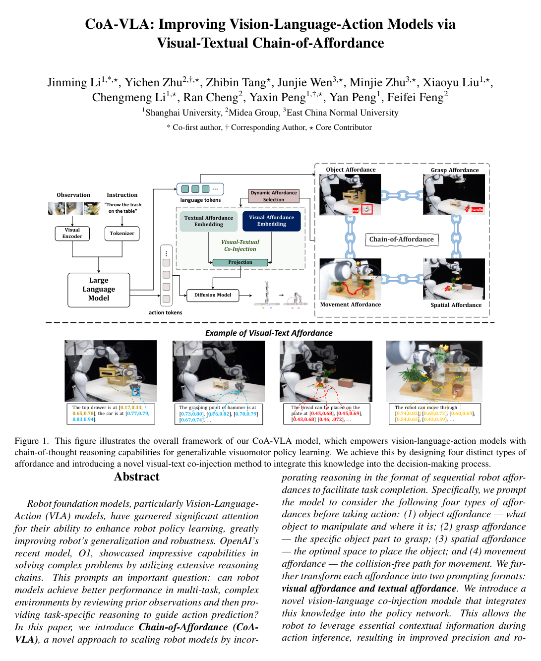 CoA-VLA: Improving Vision-Language-Action Models via Visual-Textual Chain-of-Affordance