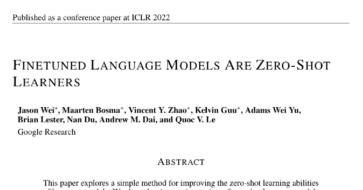 Finetuned Language Models Are Zero-Shot Learners cover