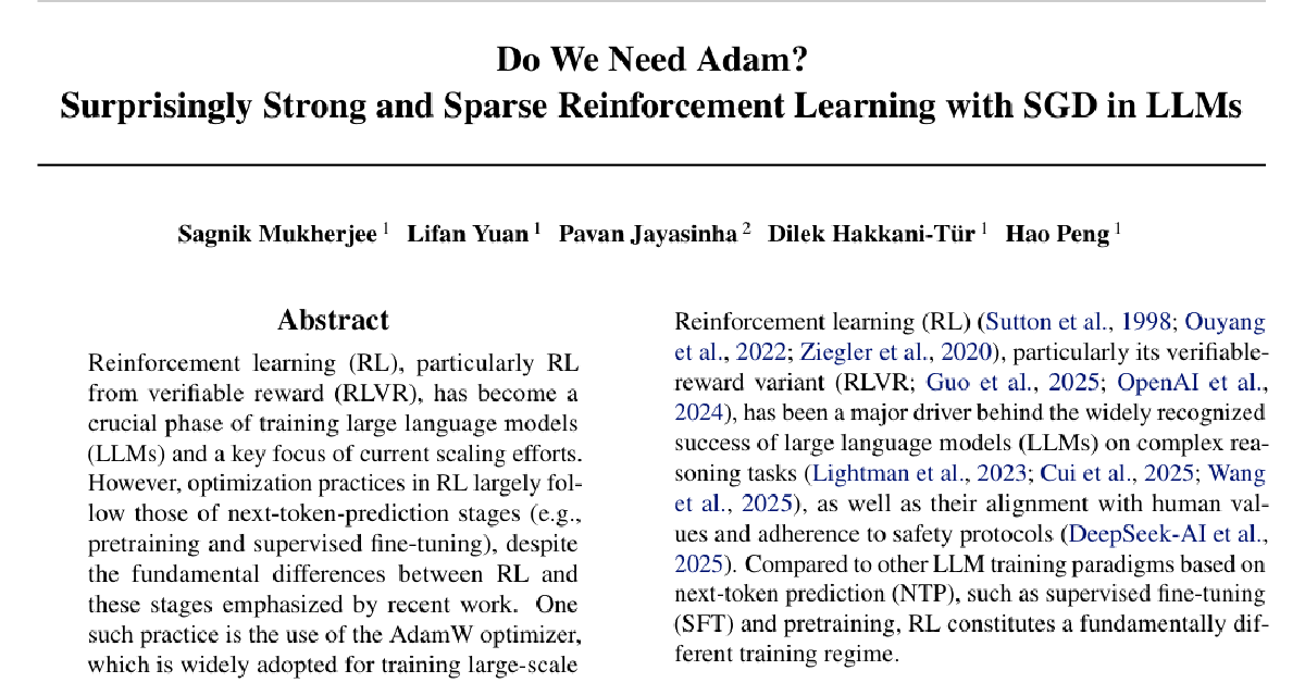 Do We Need Adam? Surprisingly Strong and Sparse Reinforcement Learning with SGD in LLMs cover