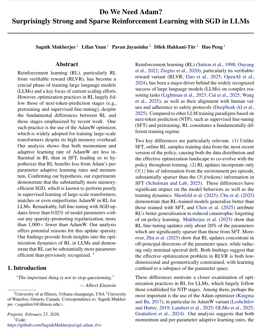 Do We Need Adam? Surprisingly Strong and Sparse Reinforcement Learning with SGD in LLMs