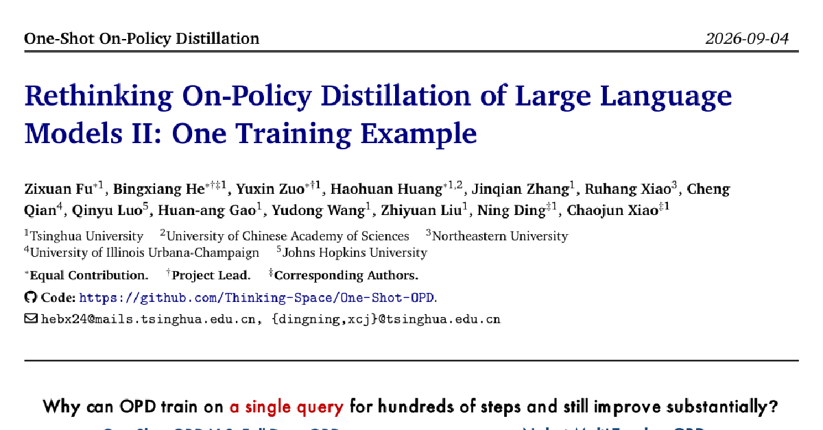 Rethinking On-Policy Distillation of Large Language Models II: One Training Example cover
