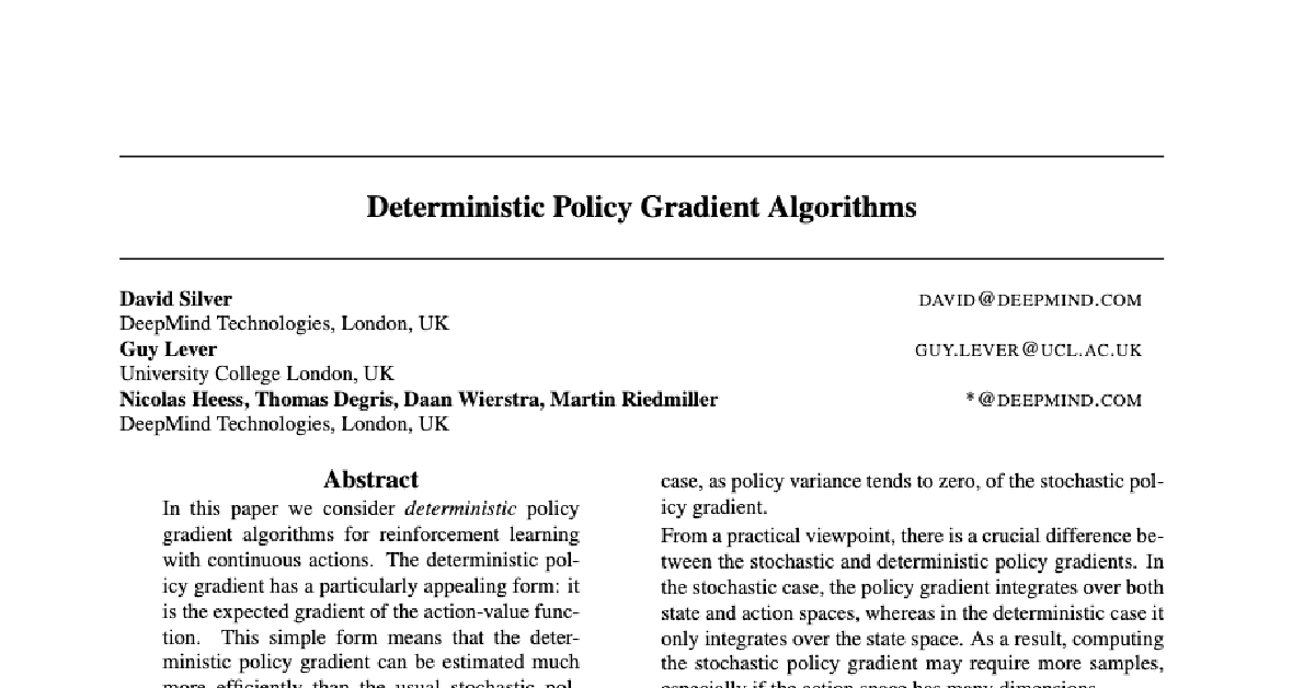 Deterministic Policy Gradient Algorithms cover