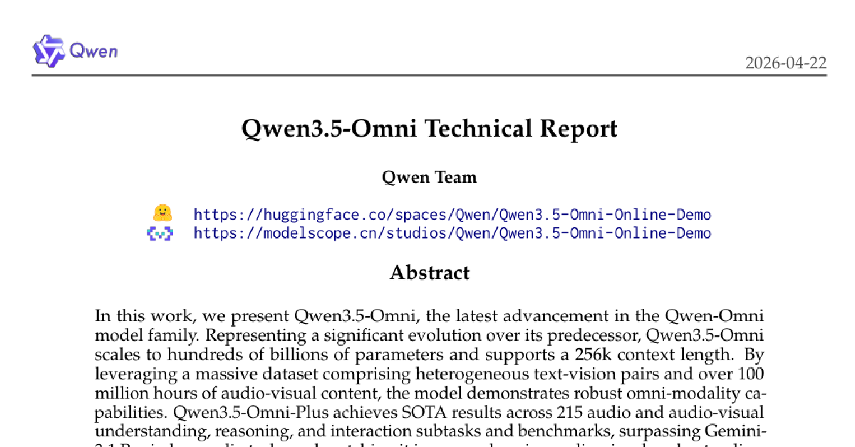 Qwen3.5-Omni Technical Report cover