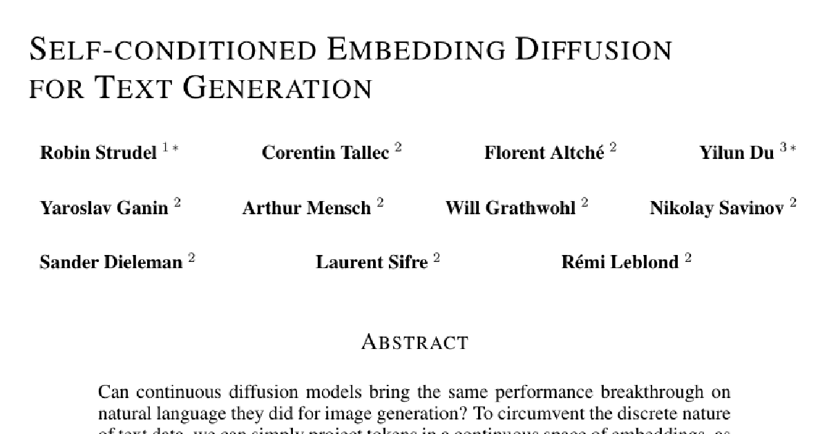 Self-conditioned Embedding Diffusion for Text Generation cover