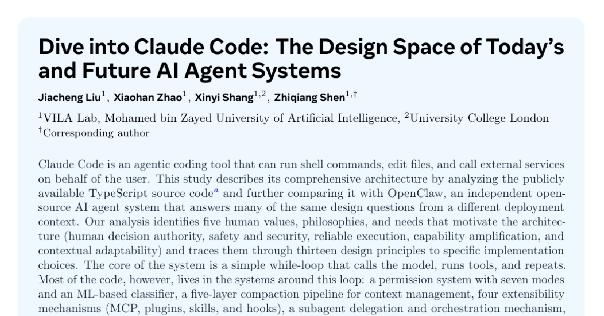 Dive into Claude Code: The Design Space of Today's and Future AI Agent Systems cover
