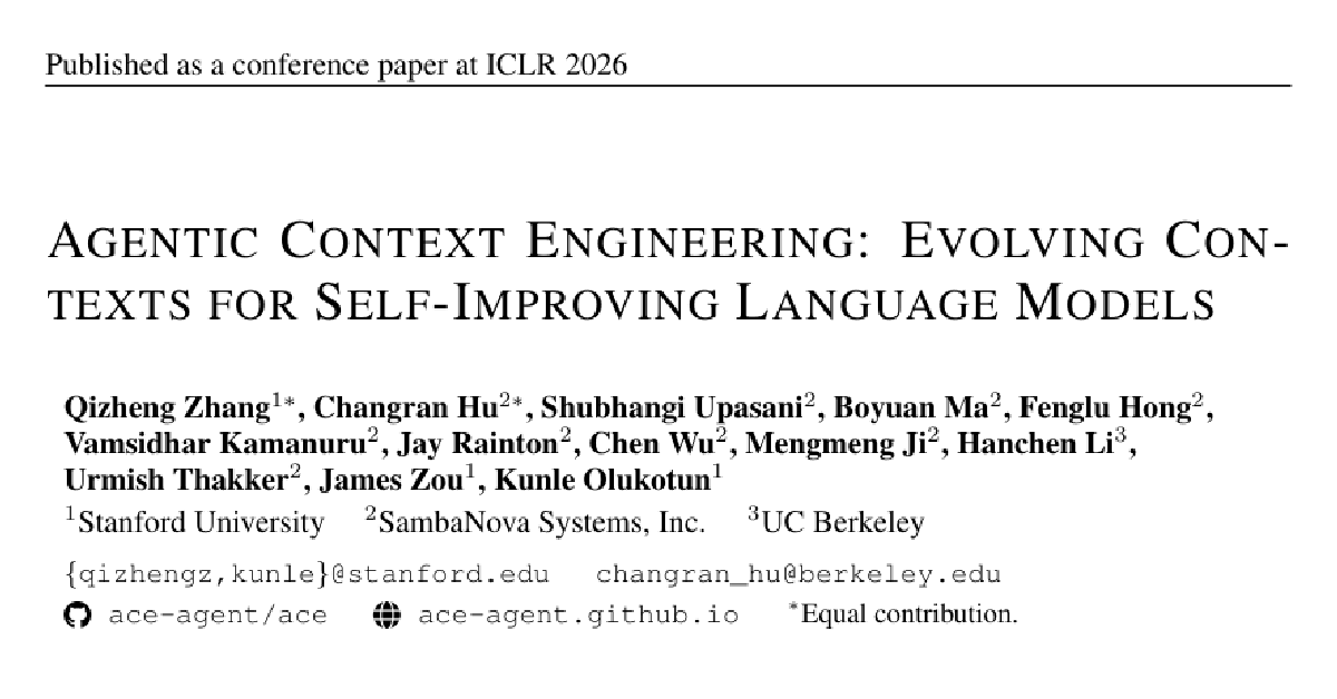 Agentic Context Engineering: Evolving Contexts for Self-Improving Language Models cover