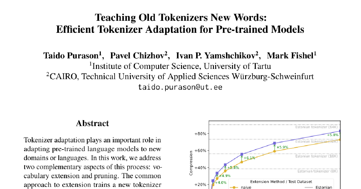 Teaching Old Tokenizers New Words: Efficient Tokenizer Adaptation for Pre-trained Models cover