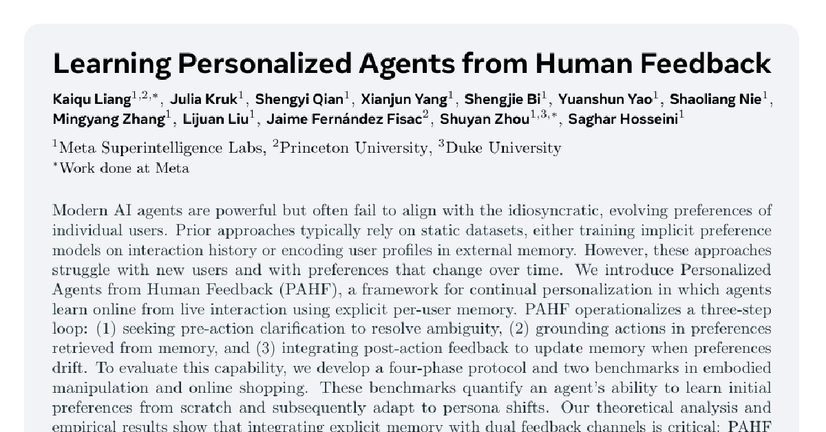 Learning Personalized Agents from Human Feedback cover