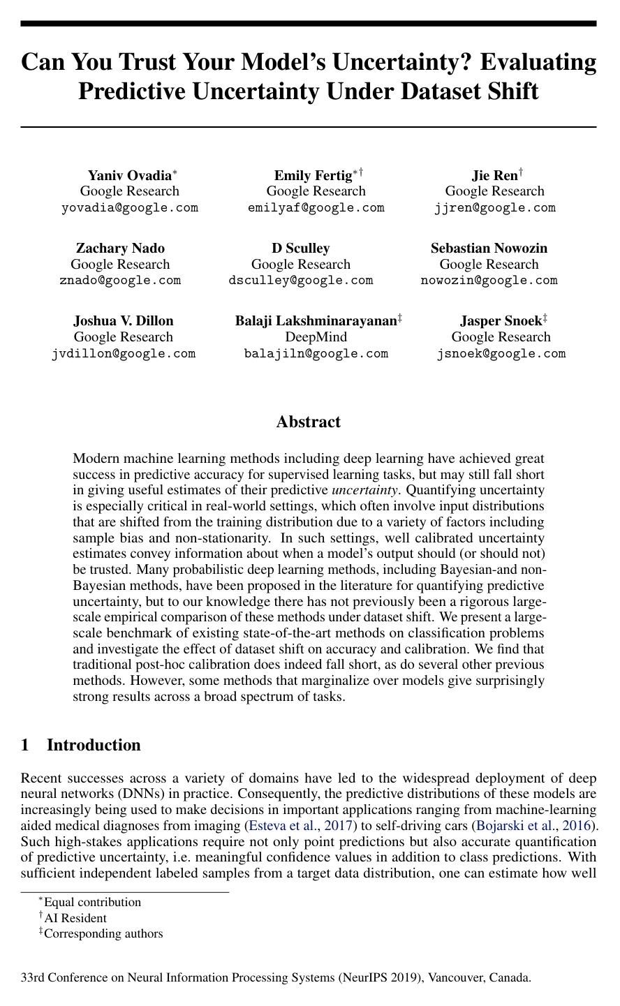 Can You Trust Your Model's Uncertainty? Evaluating Predictive Uncertainty Under Dataset Shift