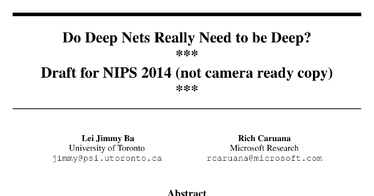Do Deep Nets Really Need to be Deep? cover