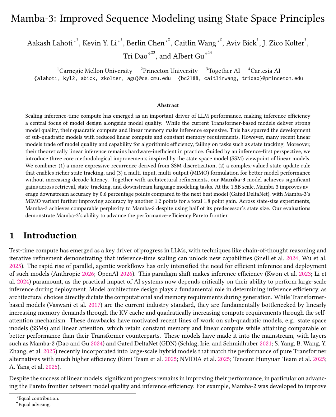 Mamba-3: Improved Sequence Modeling using State Space Principles