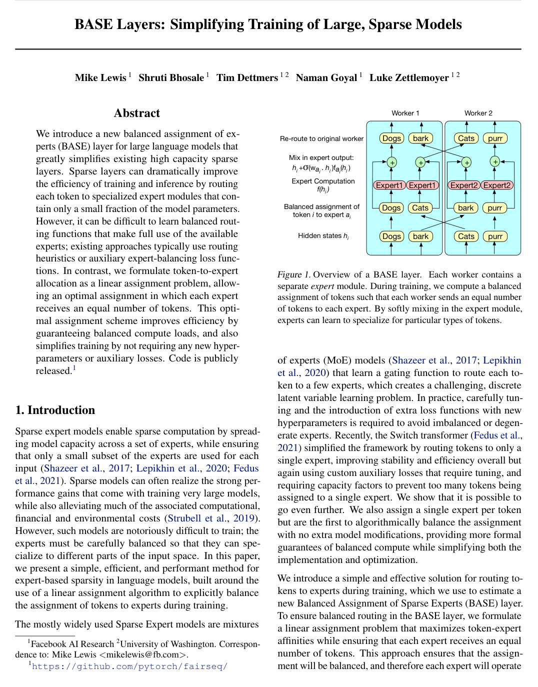 BASE Layers: Simplifying Training of Large, Sparse Models