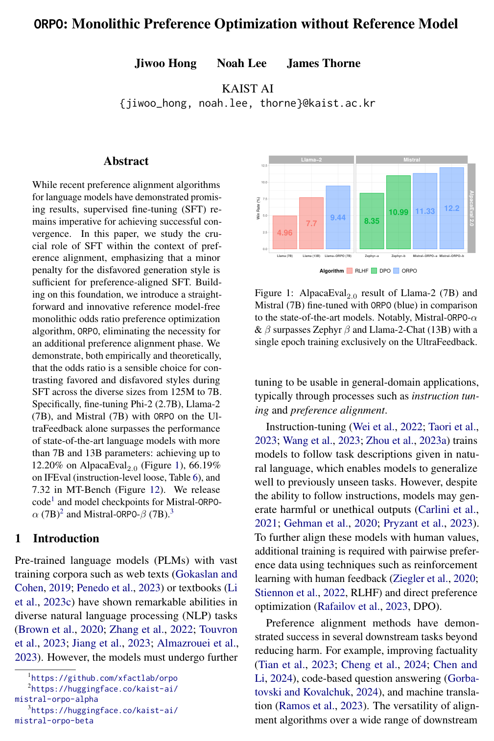 ORPO: Monolithic Preference Optimization without Reference Model