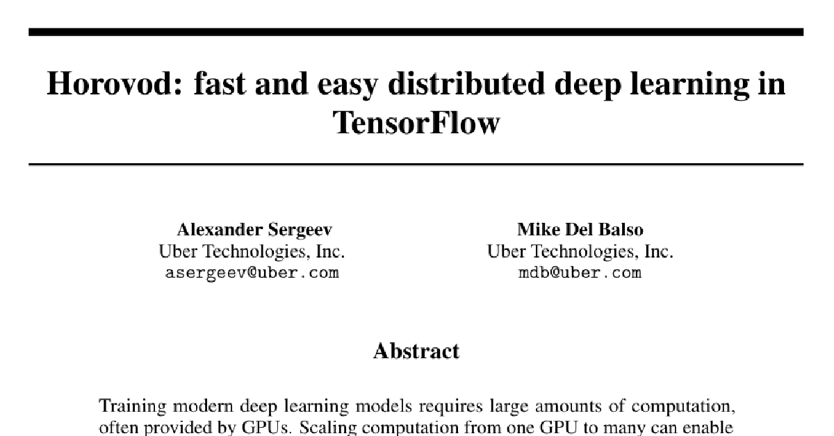 Horovod: fast and easy distributed deep learning in TensorFlow cover