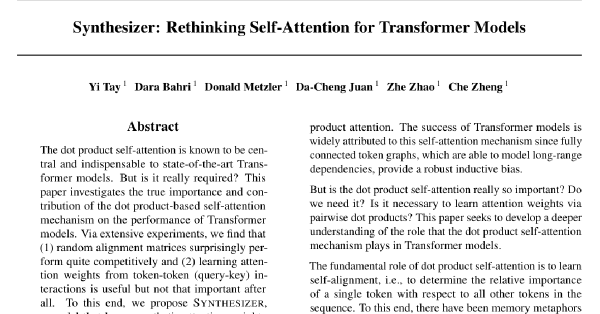 Synthesizer: Rethinking Self-Attention in Transformer Models cover