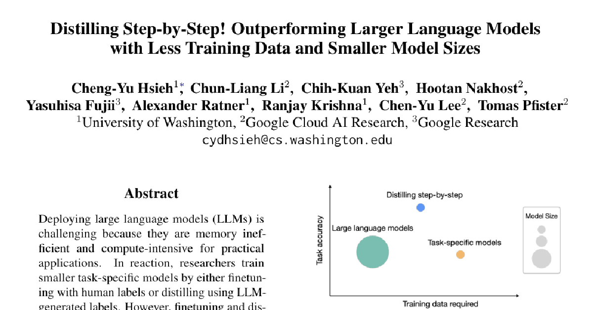 Distilling Step-by-Step! Outperforming Larger Language Models with Less Training Data and Smaller Model Sizes cover