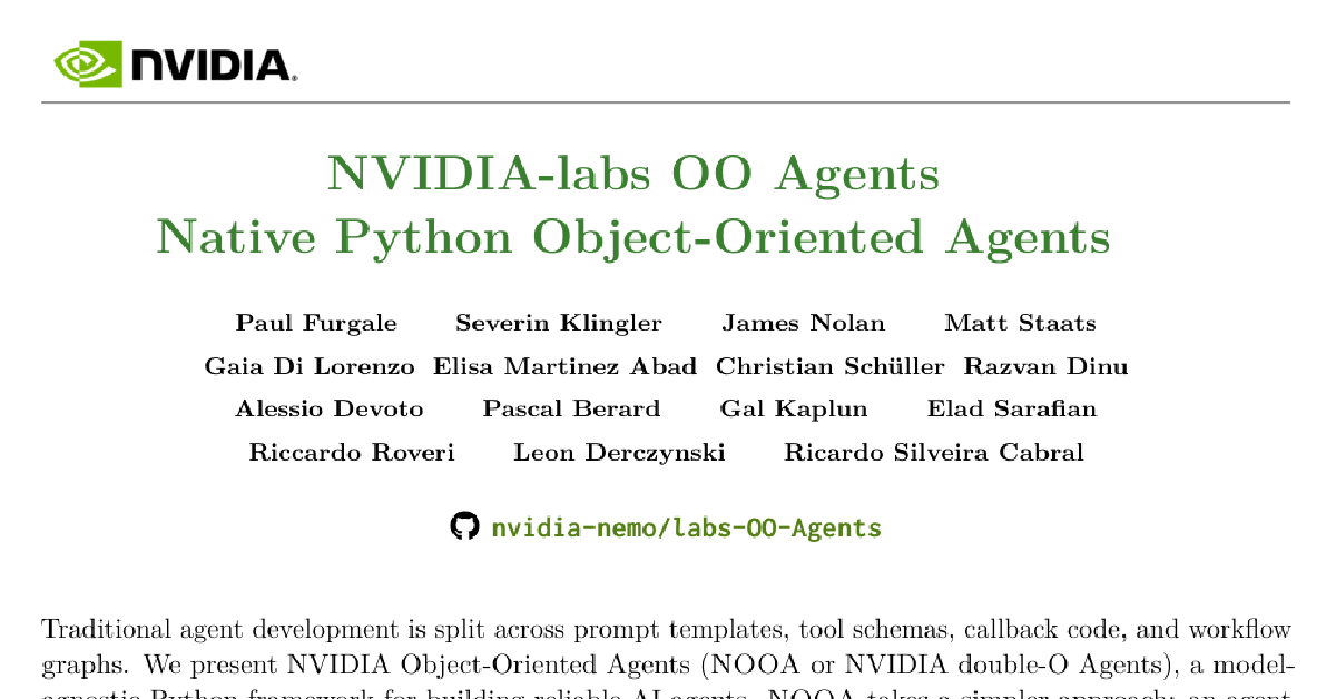 NVIDIA-labs OO Agents: Native Python Object-Oriented Agents cover