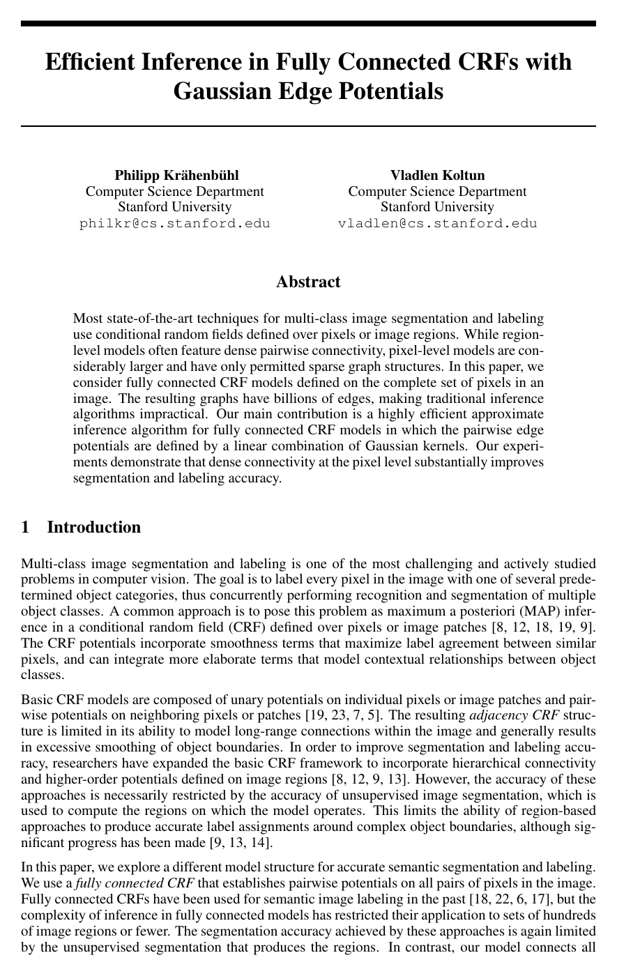 Efficient Inference in Fully Connected CRFs with Gaussian Edge Potentials