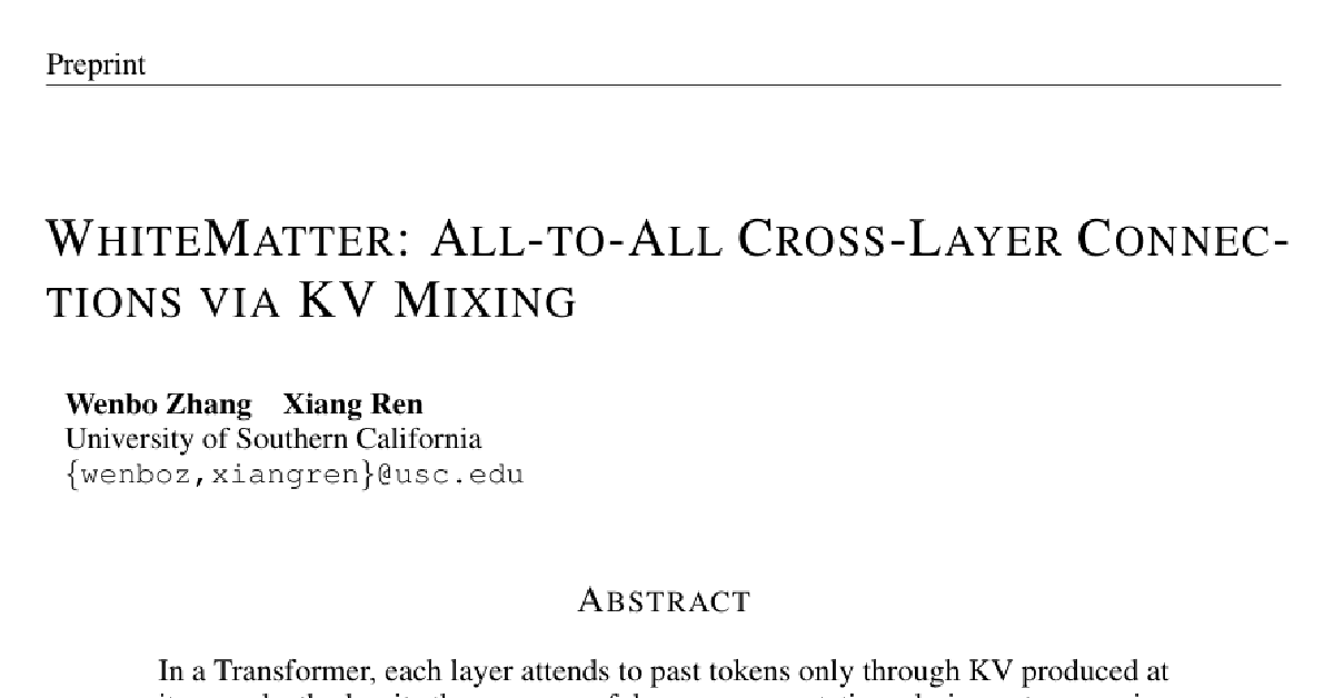 WhiteMatter: All-to-All Cross-Layer Connections via KV Mixing cover