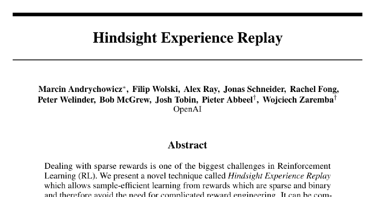 Hindsight Experience Replay cover