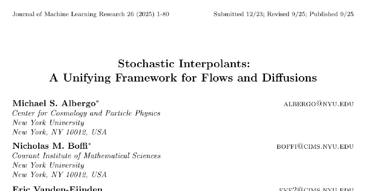 Stochastic Interpolants: A Unifying Framework for Flows and Diffusions cover