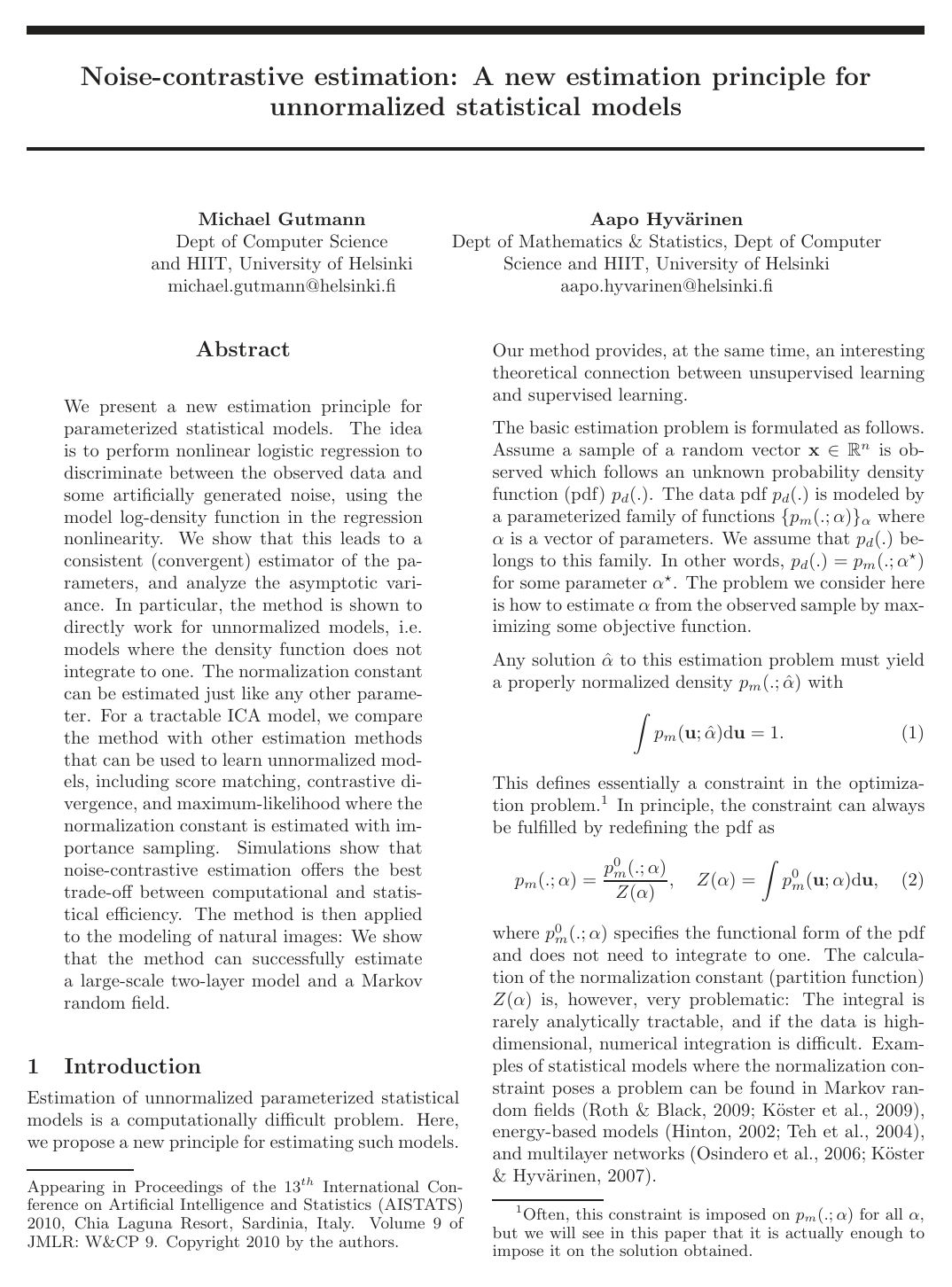 Noise-contrastive estimation: A new estimation principle for unnormalized statistical models