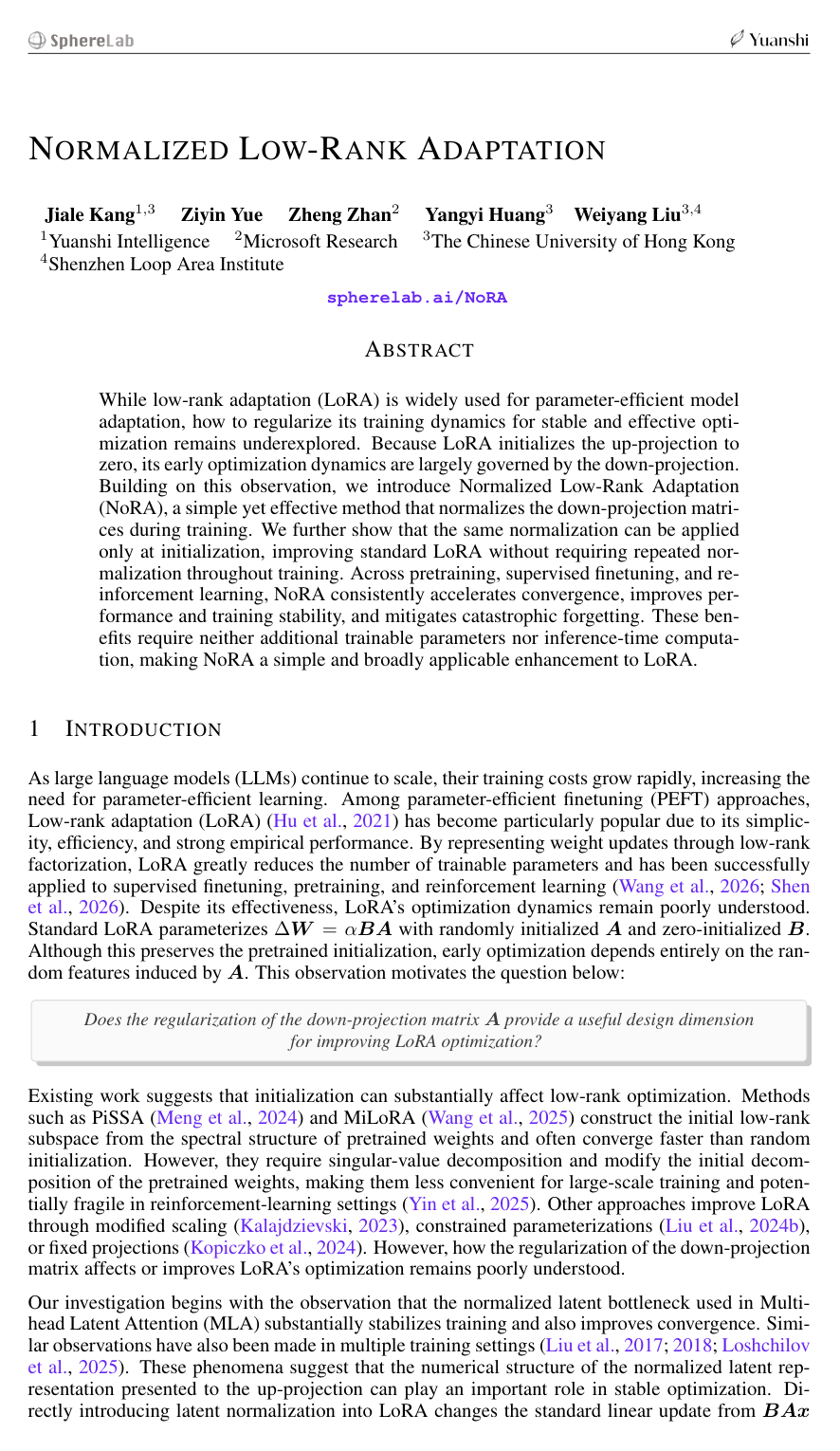 Normalized Low-Rank Adaptation