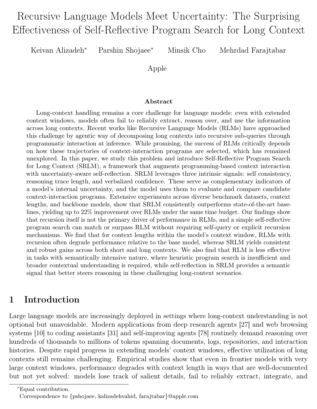 Recursive Language Models Meet Uncertainty: The Surprising Effectiveness of Self-Reflective Program Search for Long Context