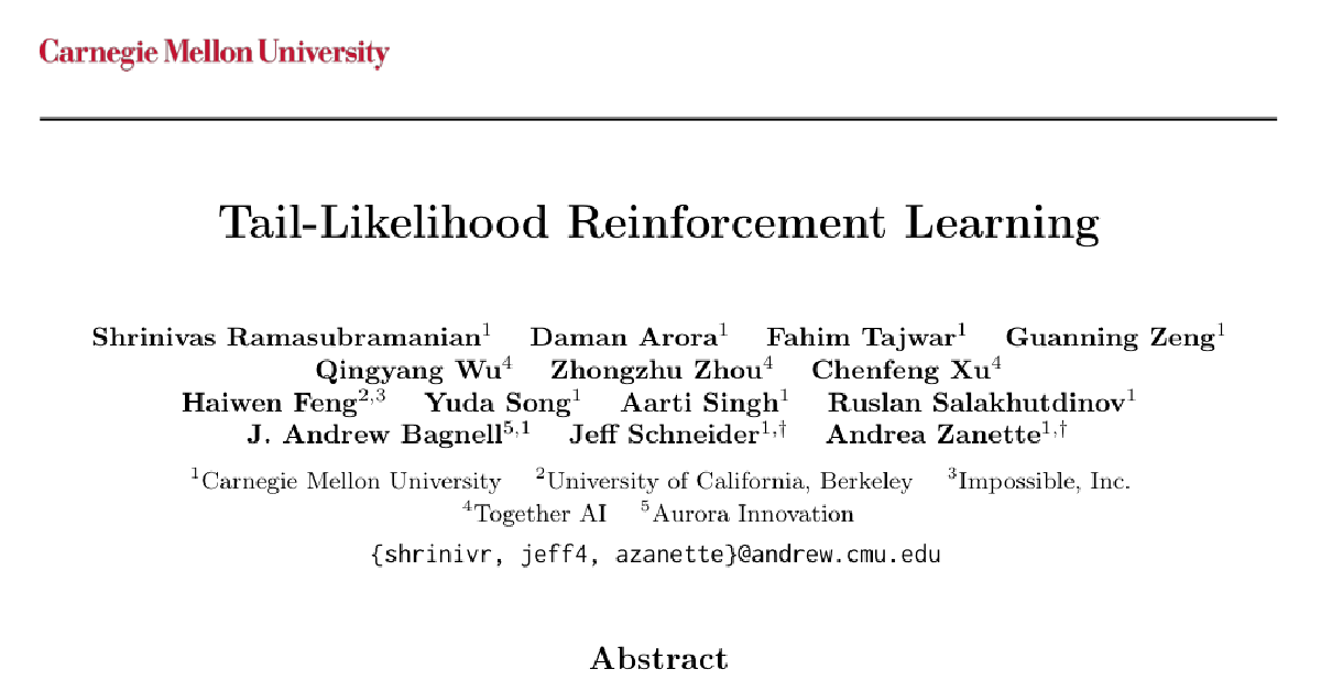 Tail-Likelihood Reinforcement Learning cover