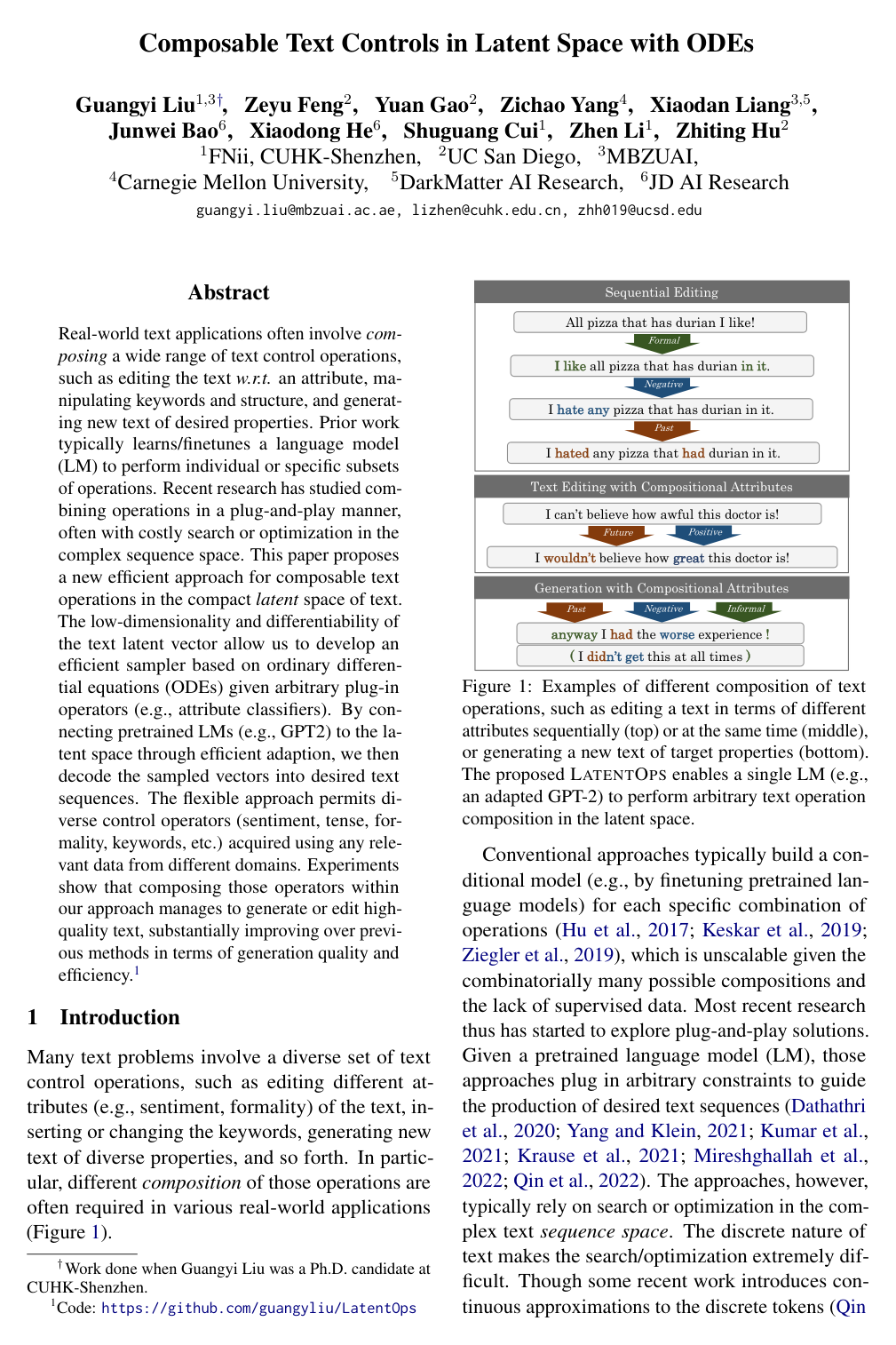 Composable Text Controls in Latent Space with ODEs